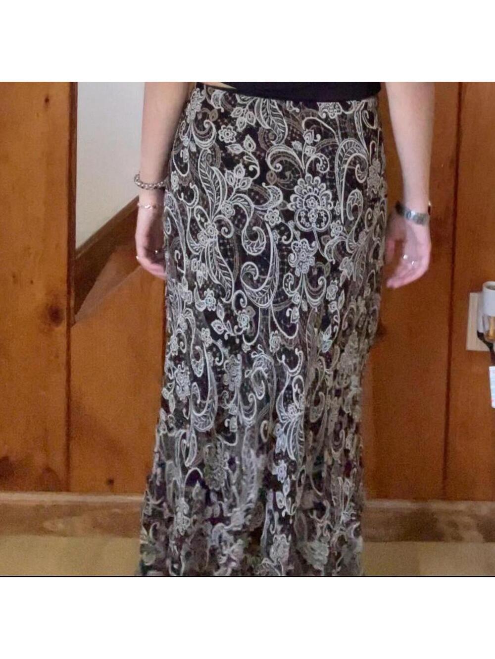 vintage Brown paisley beaded maxi fairy skirt jm collection size 4p - Picture 2 of 5